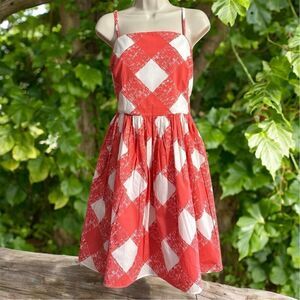 Boden Red White Check Versatile Strapless  Or Adjustable Straps Cotton Sundress
